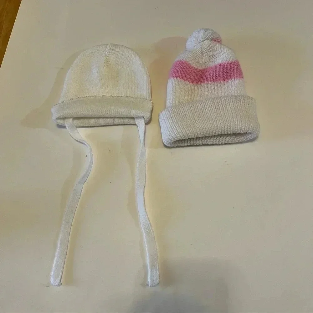 Vintage Newborn Baby Infant Toddler Knit Hat Beanie Lot Of 2 Acrylic